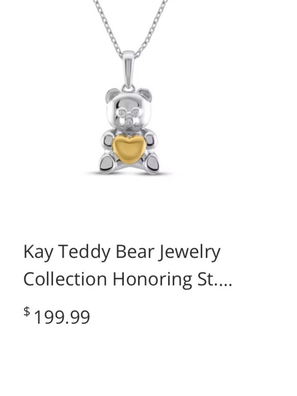 Kay Jewelers-  Teddy Bear Pendant Necklace - Silver with Gold Heart